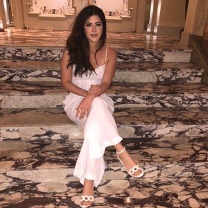 SOLD- Free People White Jumpsuit with Lace Trim